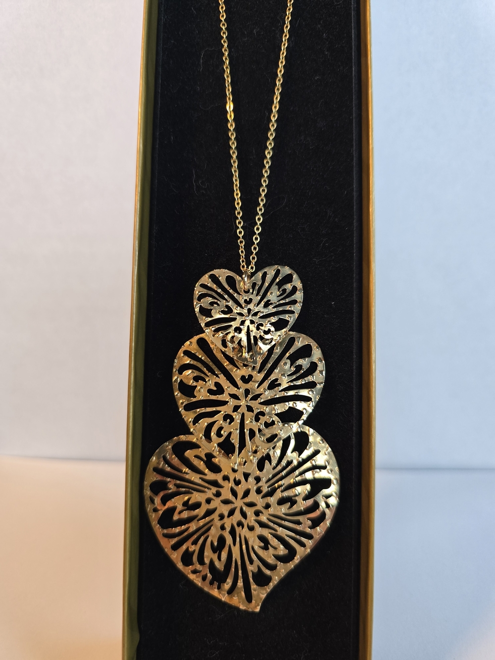 STERLING VERMEIL Gold Filigree Triple-Heart Pendant Necklace - Women Jewelry - Picture 4 of 15